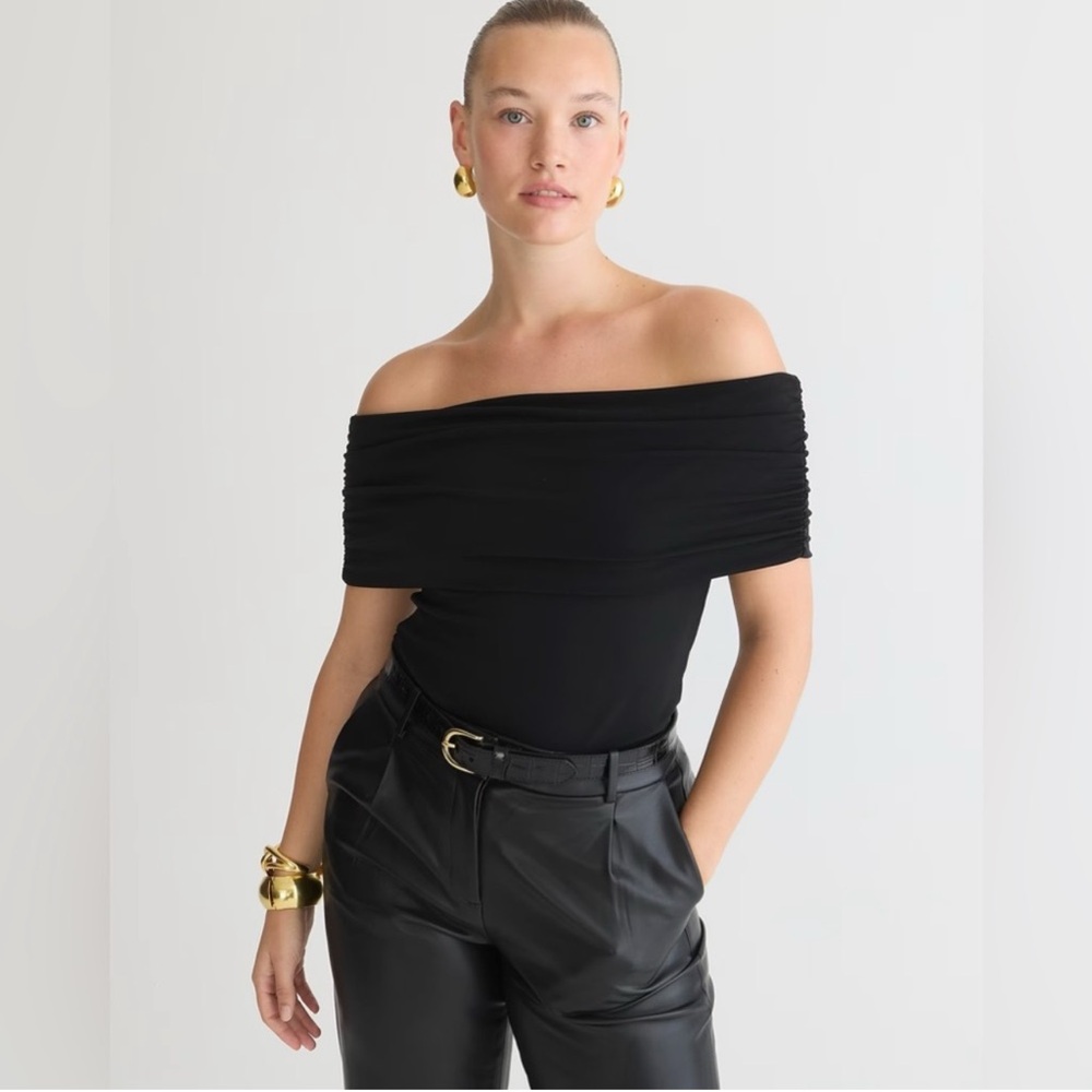 J. Crew Matte Jersey Smooth Minimalist Knit Off The Shoulder Black Top Size XL